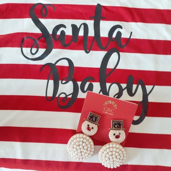 C&C California Jewelry - NWOT C&C black red gem & pearl snowman drop earrings